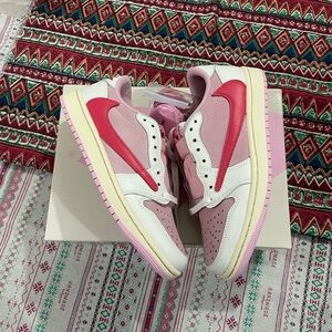 Travis Scott Jordan Pink Red & White Low-Top Sneakers